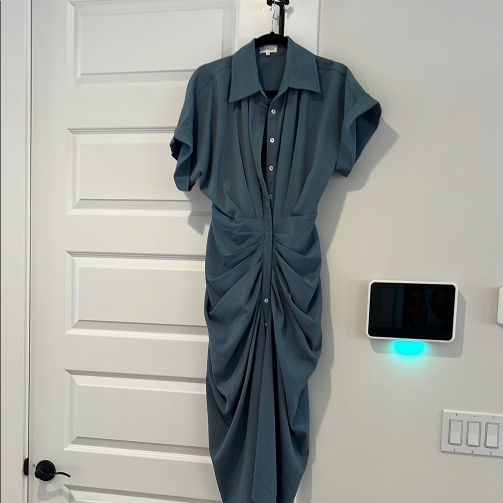 Elegant Blue Button-Down Dress